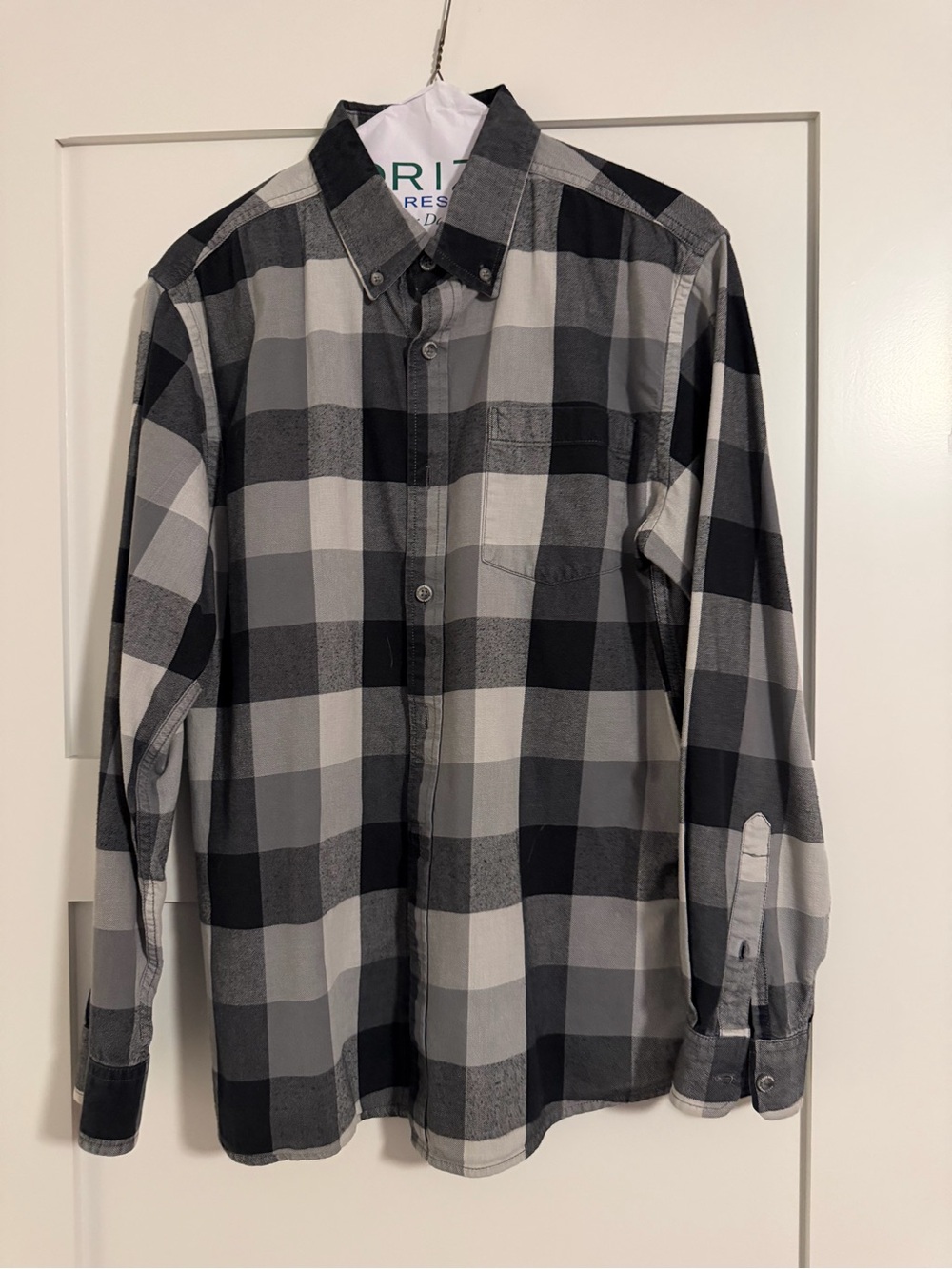 Eddie Bauer Black and Gray Plaid Button-Down Shirt